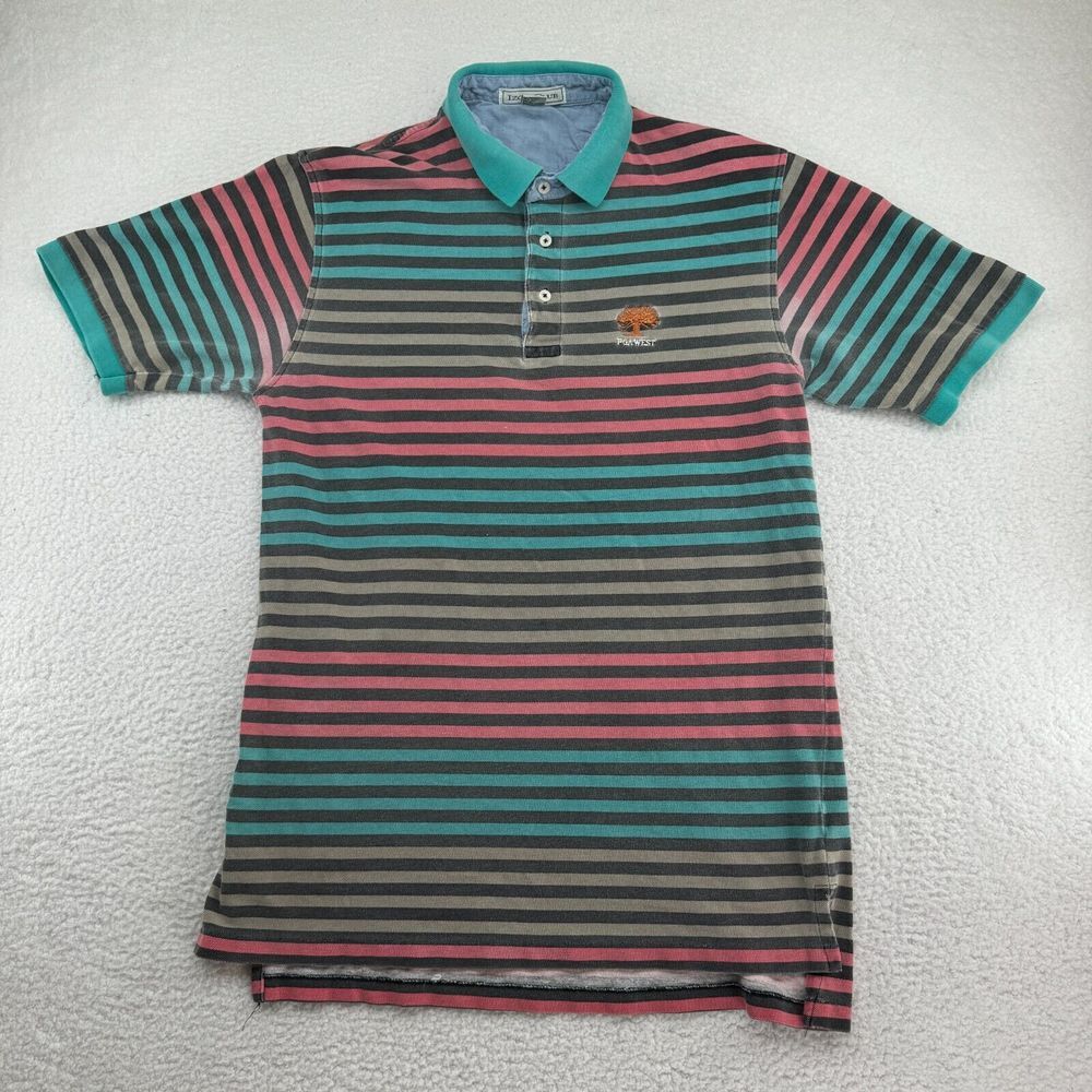 Izod Club Golf Polo Mens Large Colorful Striped PGA West Short Sleeve Golf Shirt